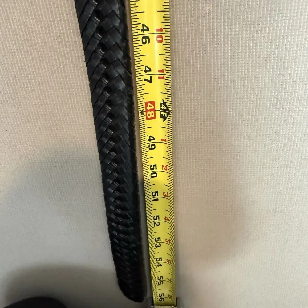 Leather Belt Size 48 Men’s Braided Black Silver Buckle 100% Leather Classic